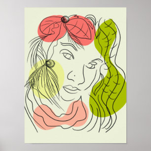 Poster Tropical Woman Line Art Colorful