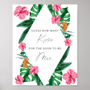 Poster Tropicals - Combien de baisers jeu de baby shower