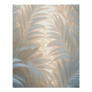 Poster Tropiques blancs, feuilles de palmier aquarelle