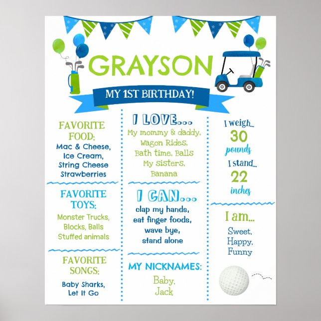Poster Trou de golf en un anniversaire Jalon panneau (Devant)