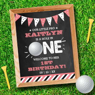 Poster Trou en une fille Golf 1er anniversaire Par tee