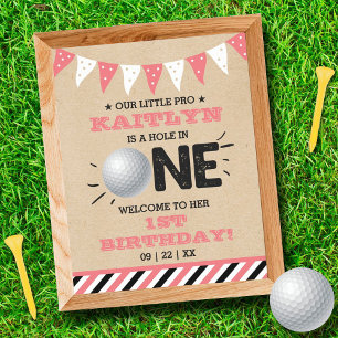 Poster Trou en une fille Golf 1er anniversaire Par tee