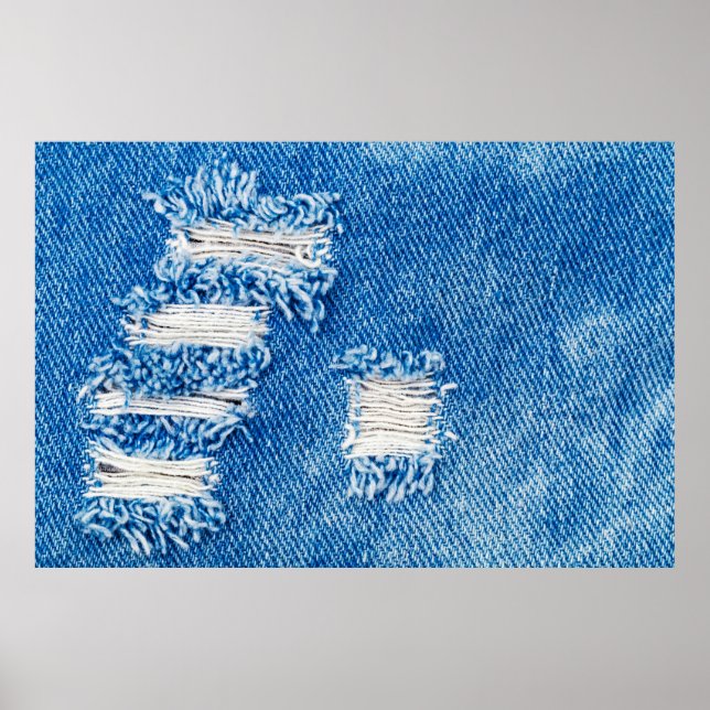 Poster Trou sur Denim Jeans. Torn Blue je déchiré (Devant)