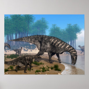 Poster Troupeau de dinosaures d'Iguanodon au rivage
