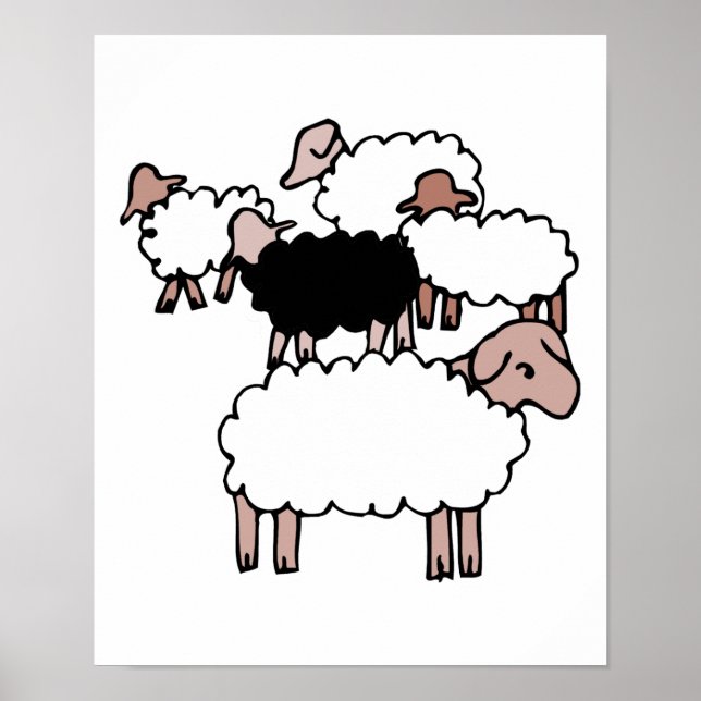 Poster troupeau de moutons avec mouton noir (Devant)