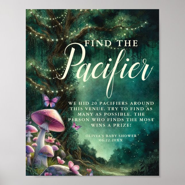 Poster Trouver Pacifier Enchanted Champignons Baby shower (Devant)