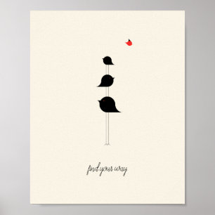 Poster Trouvez Votre Chemin Oiseaux mignons Dessin Rouge 
