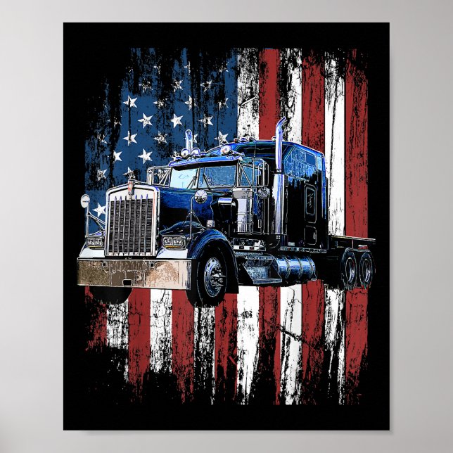 Poster Trucker American Flag Truck Driver Truck Driver Gi (Devant)