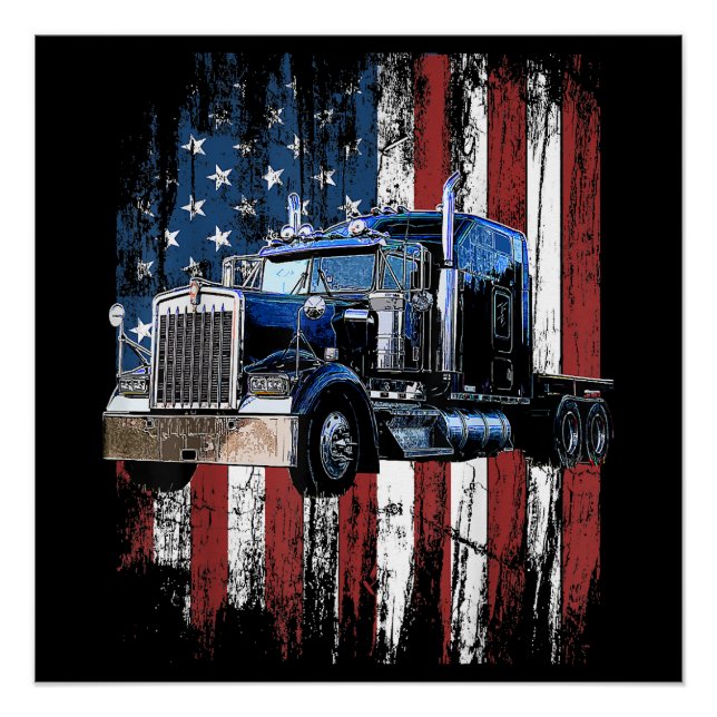 Poster Trucker American Flag Truck Driver Truck Driver Gi (Devant)