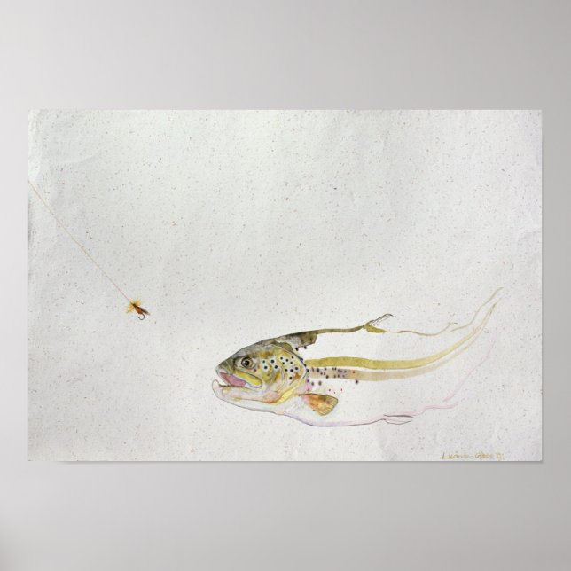 Poster Truites pourchassant la mouche d'un pêcheur (Devant)