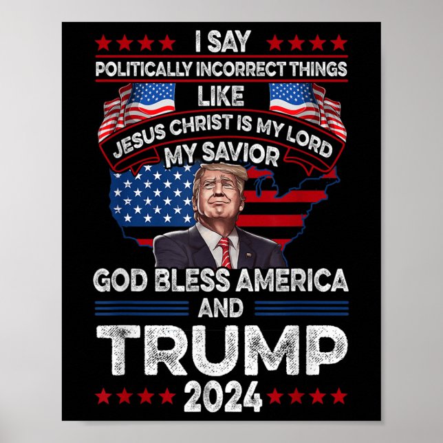 Poster Trump 2024 Drôle Dieu Béni l'Amérique Jésus Christ (Devant)