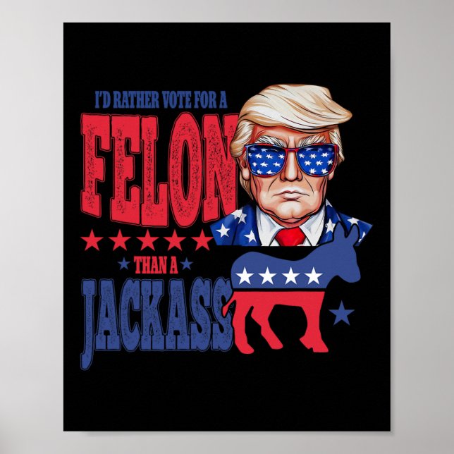 Poster Trump 2024 Je préférerais voter pour un Felon plut (Devant)