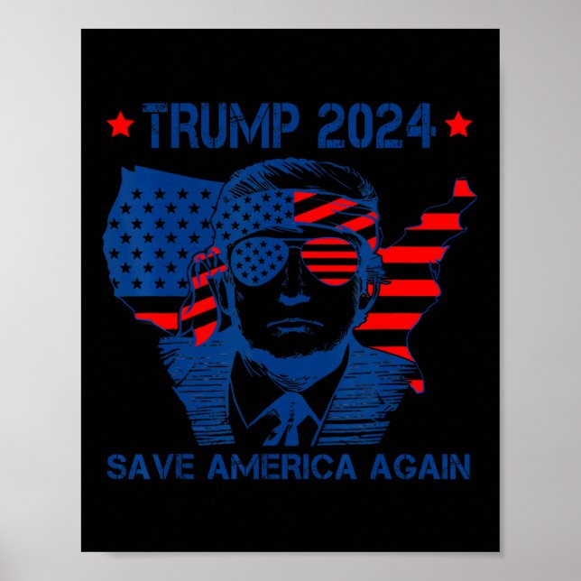Poster Trump 2024 Sauvons l'Amérique à nouveau drapeau am (Devant)