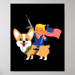 Poster Trump Corgi Gun Merica Élection 2020 Donald Dog Mo