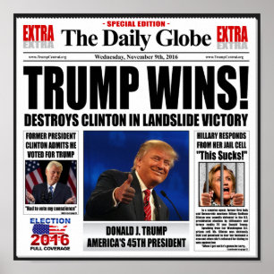 Poster Trump Gagne ! Journal de fausses nouvelles anti-Cl