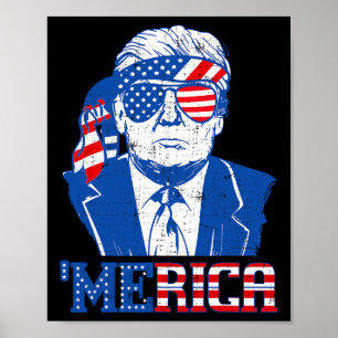 Poster Trump Merica Trump 4 juillet le drapeau américain