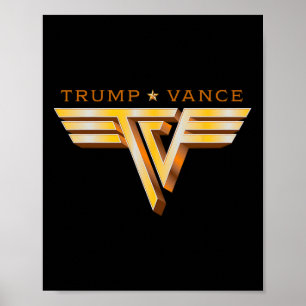 Poster Trump Vance Tv Rocker Logo Or Doré Vintage Trump V