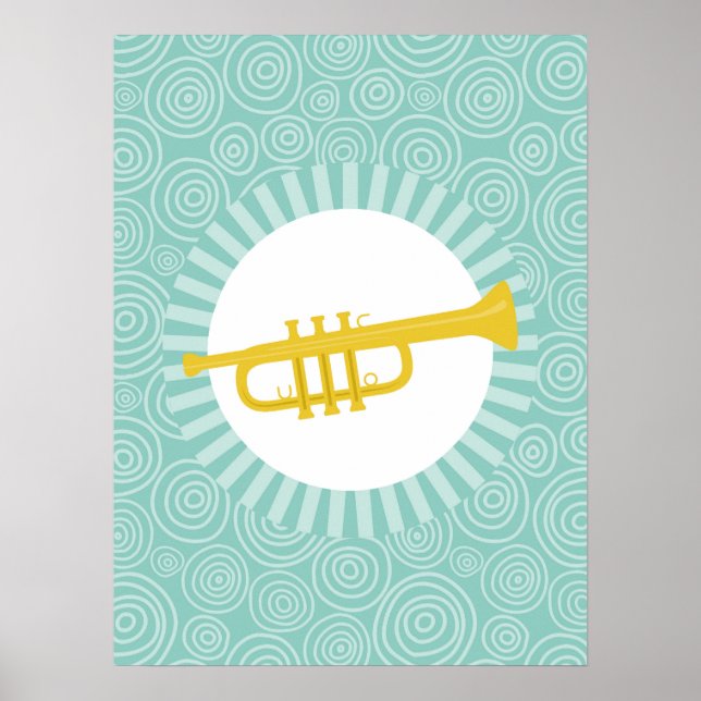 Poster Trumpet Fun Turquoise Swirl Music (Devant)
