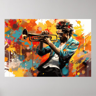 Poster Trumpet Player Musique Peinture Art Décor Abstrait