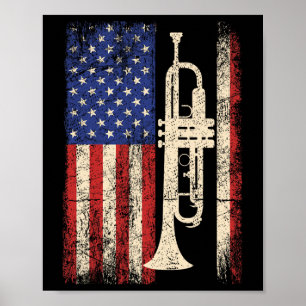 Poster Trumpet Usa American Flag Shirt Jazz Music Vintage