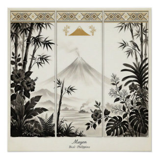 Poster Tryptique mural artistique du volcan Mayon