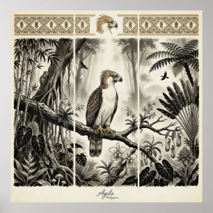 Poster Tryptique mural d'art sur l'aigle des Philippines