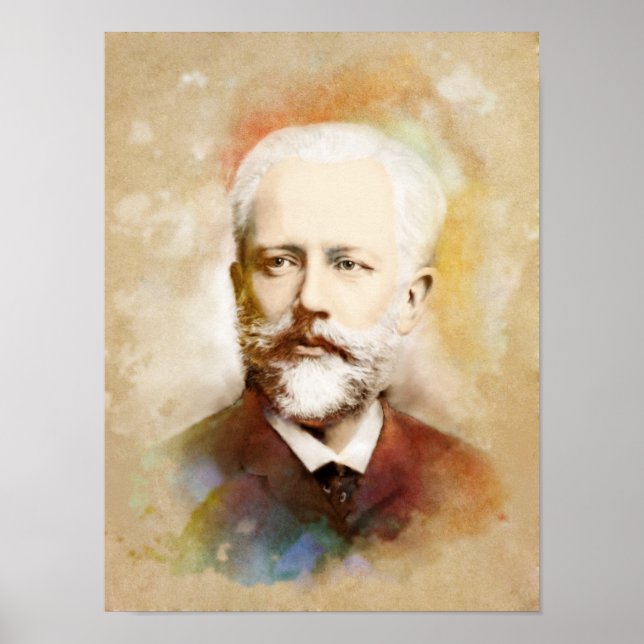 Poster Tschaikowski/Tchaikovsky Portrait, Style Aquarell (Devant)