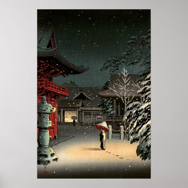 Poster Tsuchiya Koitsu - Neige au sanctuaire Nezu (Devant)