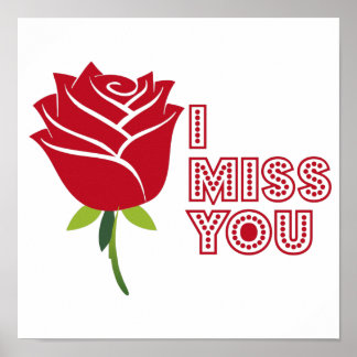 Poster Tu me manques avec une belle rose rouge