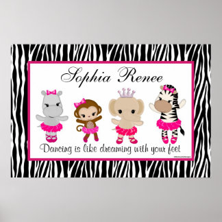 Poster Tu Tu Cute Ballerina Art Print Monkey Zebra