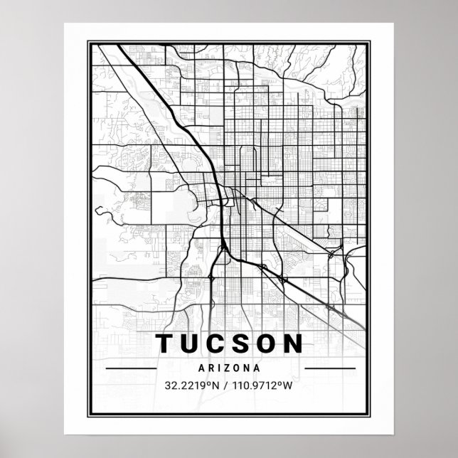 Poster Tucson Arizona USA Travel City Carte (Devant)