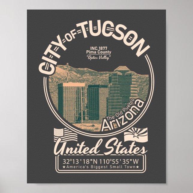 POSTER TUCSON CITY ARIZONA - CENTRE-VILLE DE TUCSON CITYS (Devant)