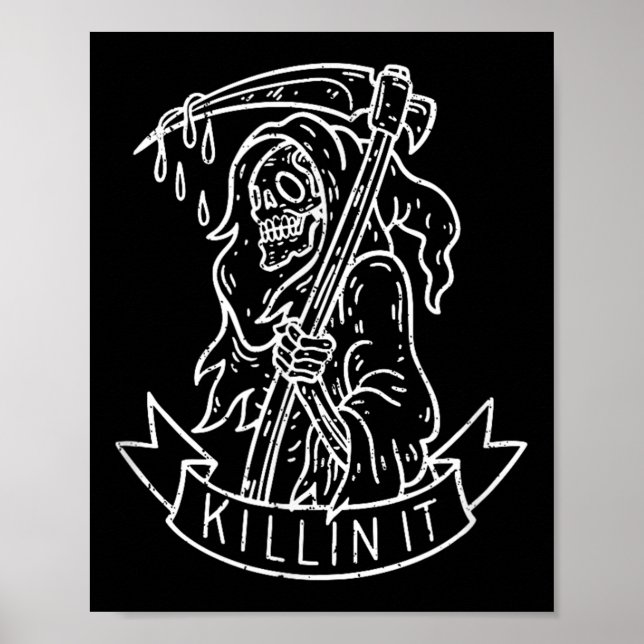 Poster Tuez-Le, Drôle Grande Faucheuse Distressée Tatouag (Devant)