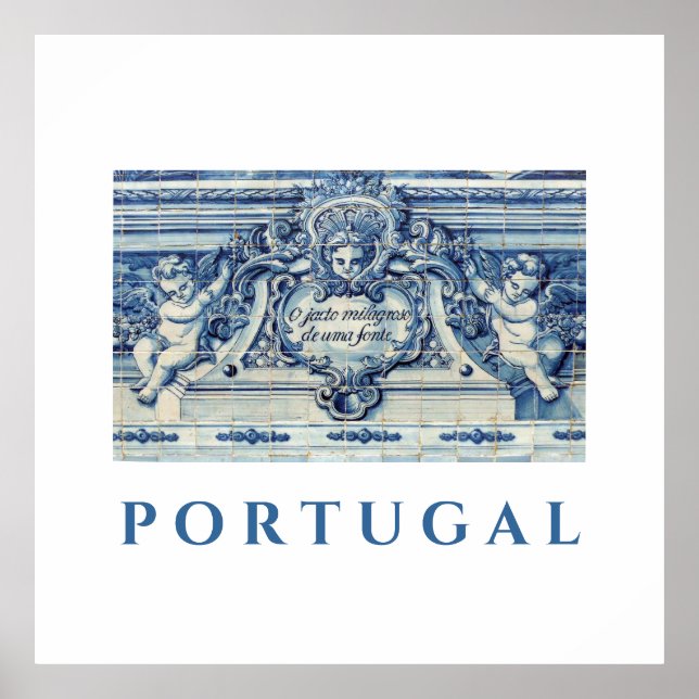 Poster Tuiles murales portugaises bleues et blanches avec (Devant)