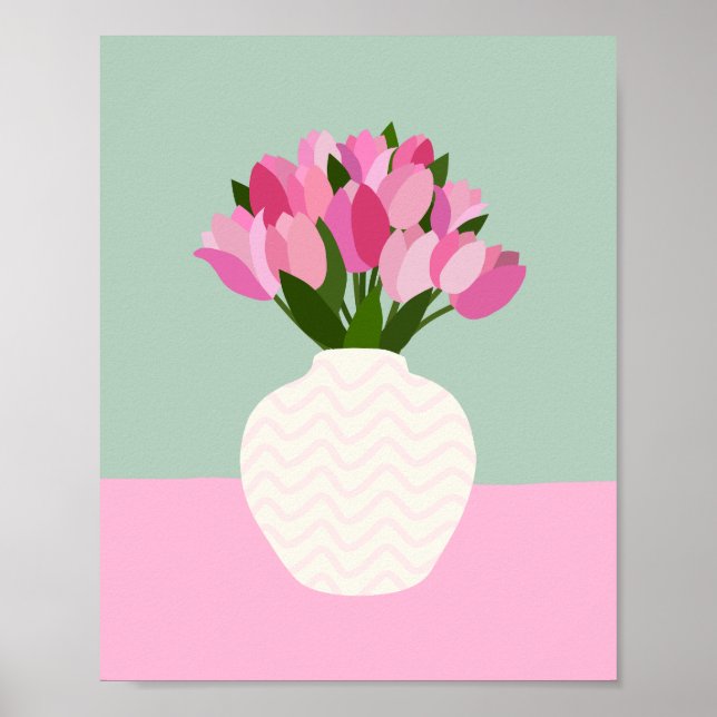 Poster Tulip Arrangement Vase Florale Rose et Vert (Devant)