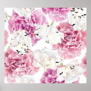 Poster Tulipe blanche de pivoine rose Vintage