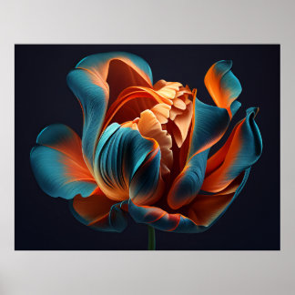Poster Tulipe bleue et orange sur un Arrière - plan noir 