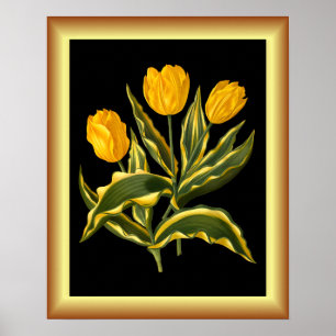 Poster Tulipe primitive unique Jaune ~ Art botanique Impr
