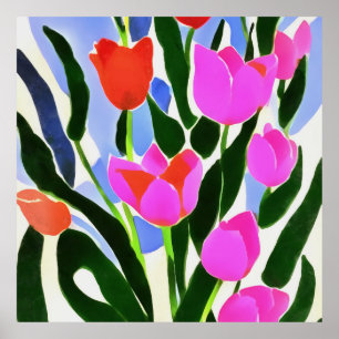 Poster Tulipes Aux Couleurs Fortes Art Floral Rose