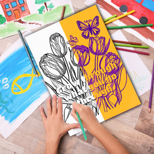 Poster Tulipes avec coloriage papillon Page imprimable