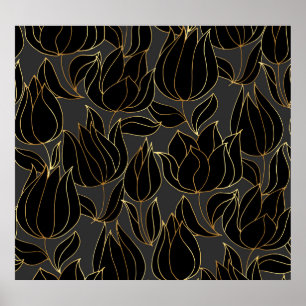 Poster Tulipes d'or noir : modèle floral de luxe