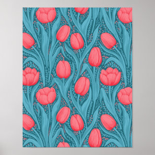 Poster Tulipes en bleu et rouge