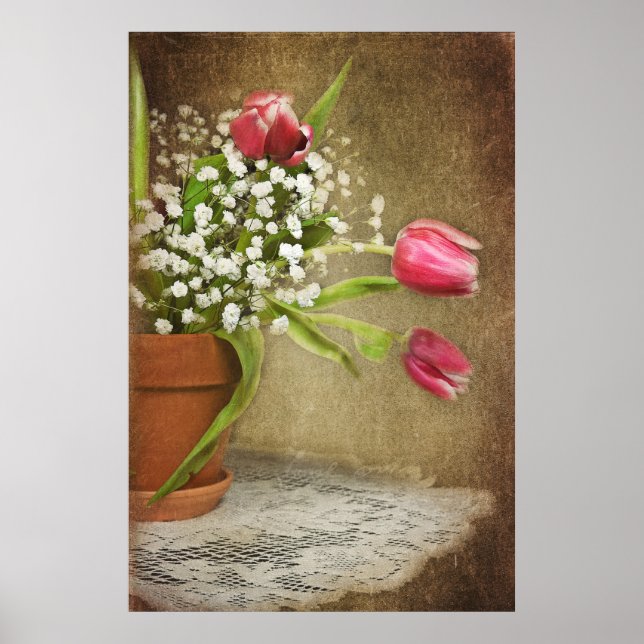 Poster tulipes en pot d'argile (Devant)