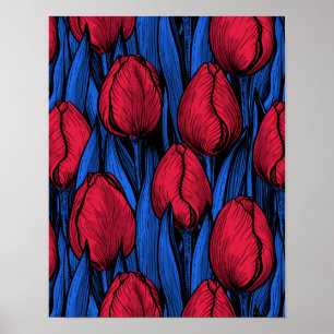 Poster Tulipes en rouge et bleu