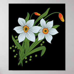 Poster Tulipes et jonquilles Fleurs Fond noir