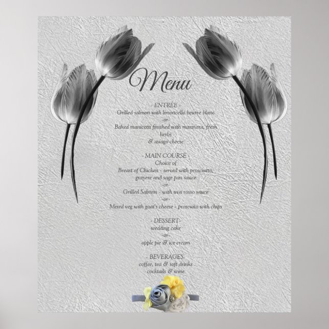 Poster Tulipes gris et jaunes sur texture (Devant)