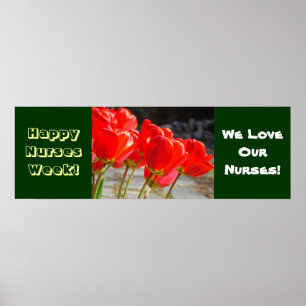 Poster Tulipes heureuses de rouge d'affiches de bannière