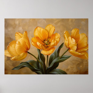 Poster Tulipes Jaunes Peinture à l'huile botanique