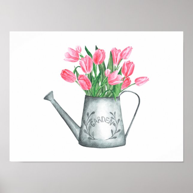 Poster Tulipes roses dans l'aquarelle Watercan (Devant)