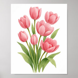 Poster Tulipes roses Peinture Mur floral Décor